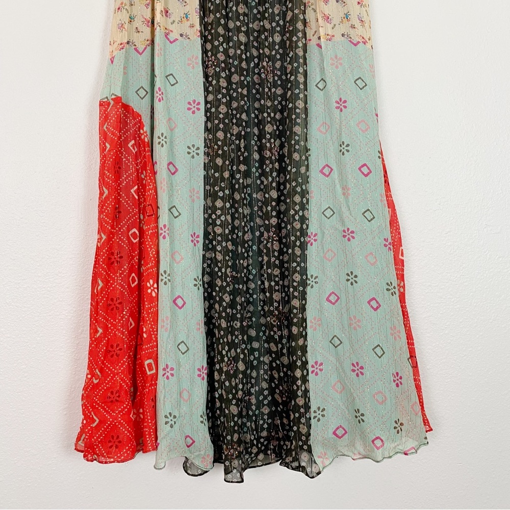 NWT Verb Pallavi Singhee Margot Pleated Maxi Skirt Metallic Mix Print 0 Petite - Picture 6 of 9